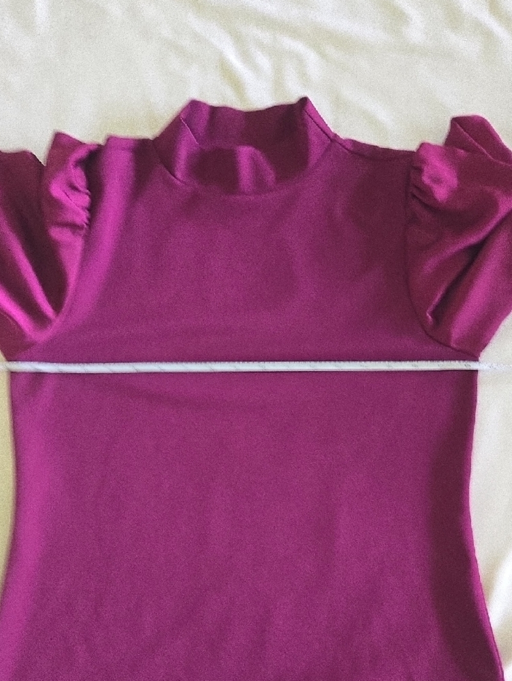 Ann Taylor Puff Sleeve Mock Neck Top in Plum - Picture 7 of 11